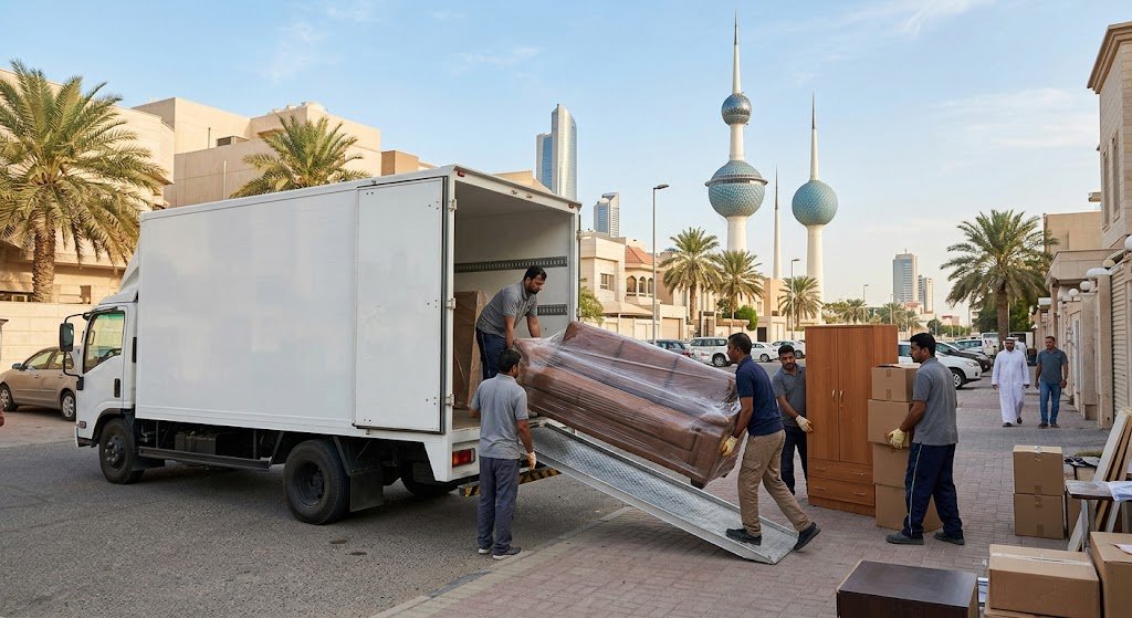 أيقونة اتصال وموظف خدمة عملاء لتلقي حجوزات نقل العفش في الكويت بسرعة وسهولة