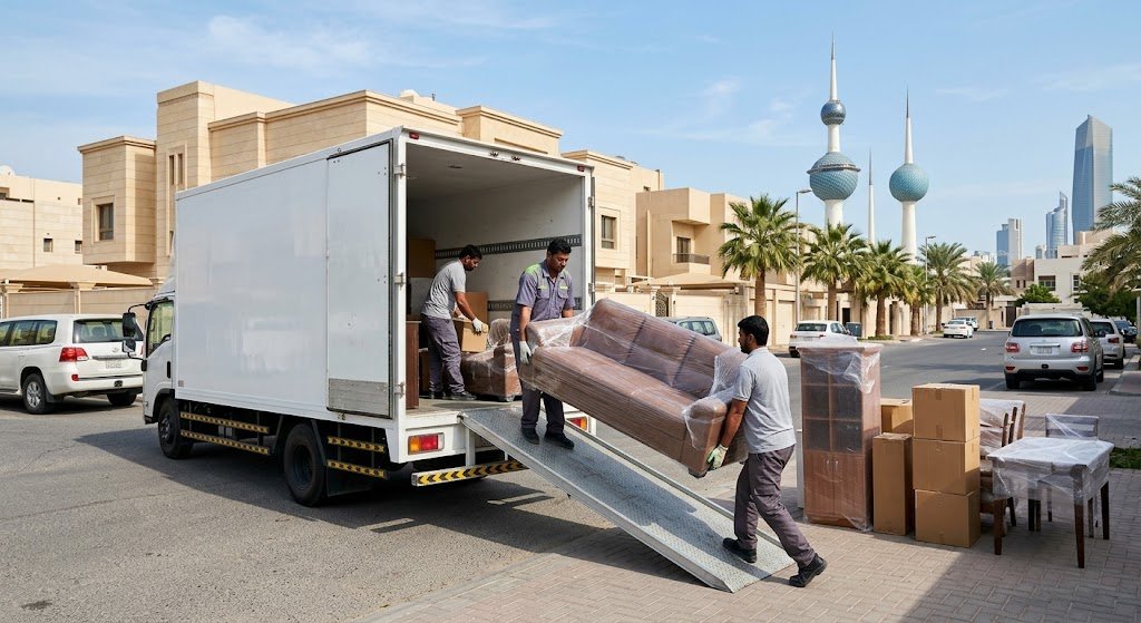 سيارة وعمال نقل عفش في الكويت ينقلون الأثاث داخل وخارج العاصمة بأمان تام وبدون خدوش