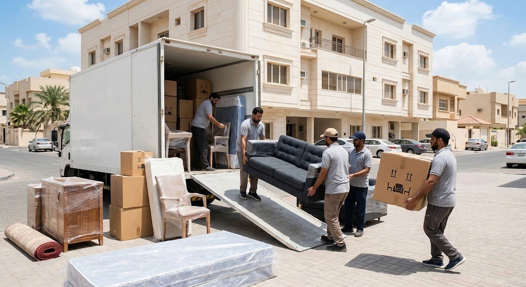 سيارة نقل عفش وفريق عمل في الكويت على استعداد للتحرك على مدار 24 ساعة