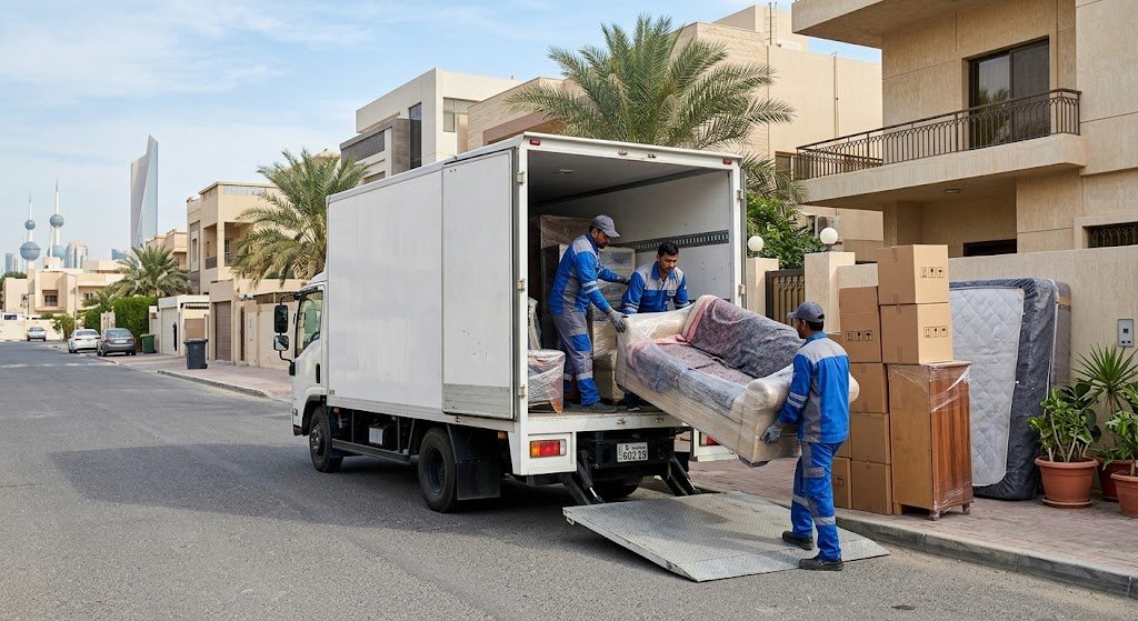 سيارات نقل عفش مغلقة تابعة لأفضل شركة نقل أثاث رخيصة ومضمونة في الكويت